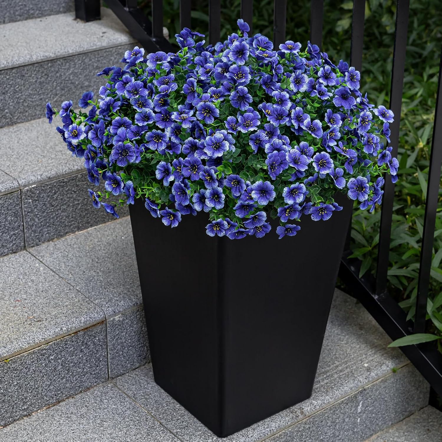 20 Bundles Artificial Flowers for Outdoor Fake Plants for Spring Decoration,Faux Eucalyptus Flowers for Planter UV Resistant Lifelike for Home Porch Garden（Blue）