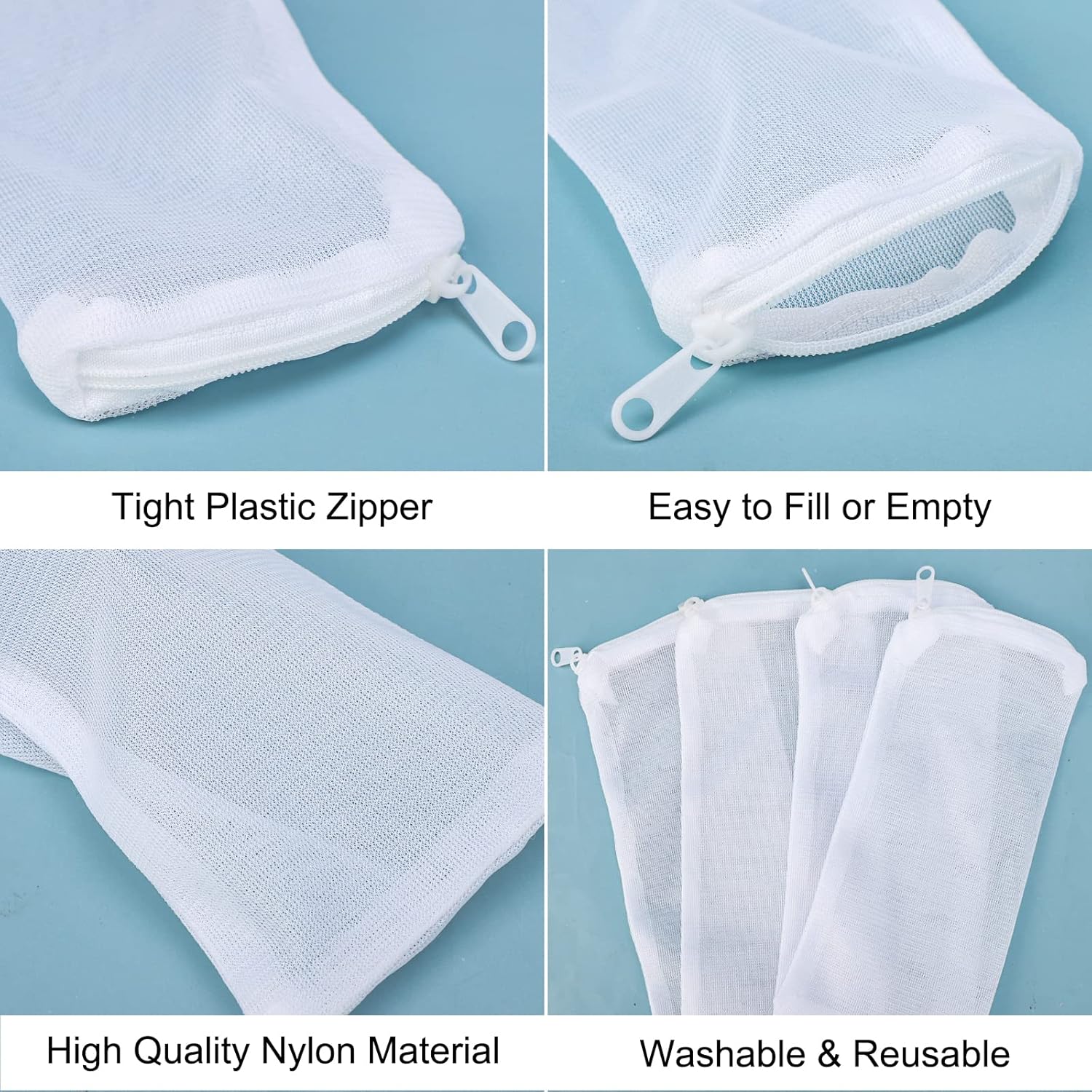 Segarty Filter Bag, 10 Pack 0.5mm Fine Mesh 7.7 x 3 Inch Reusable White Nylon Aquarium Media Net Bags with Plastic Zipper for Ceramic Rings, Bio Balls, Activated Carbon, Charcoal, Fish Tank