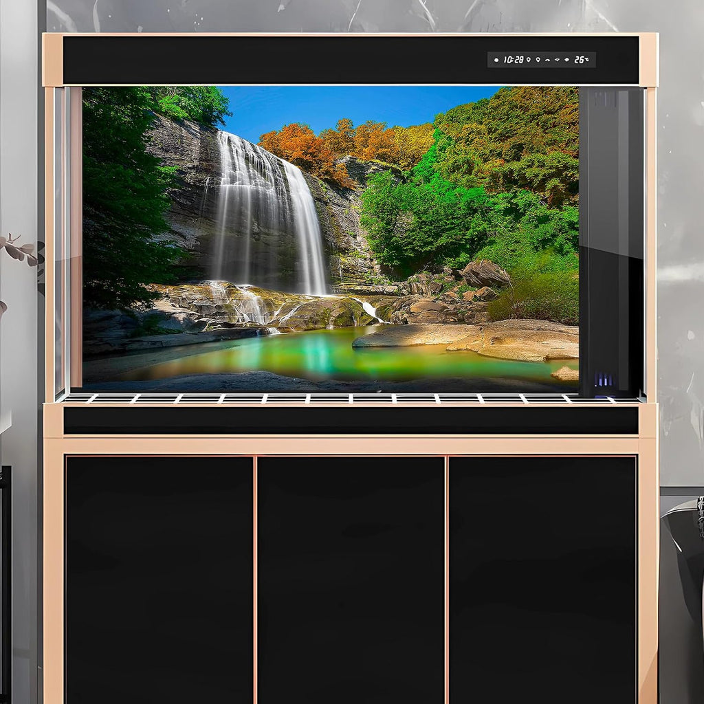 Waterfall Aquarium Background Natural Jungle Rainforest Landscape Terrarium Background Jungle Style Tranquil Stream Fish Tank Background Falls Forest Rocks Reptile Background Vinyl 72x18in