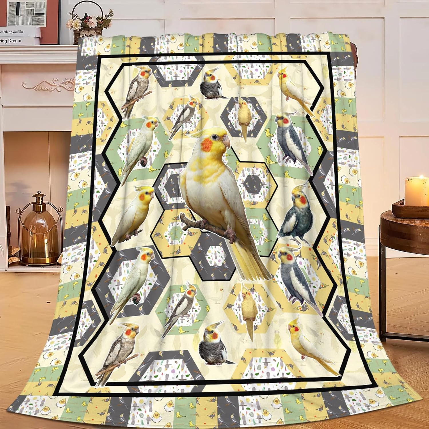 Parrot Bird Throw Blanket Cute Cockatiel Blanket Gifts for Girls Women Kids Boys Adults Men Super Soft Cozy Plush Fluffy Fuzzy Fleece Blanket Home Decor 60''X80''