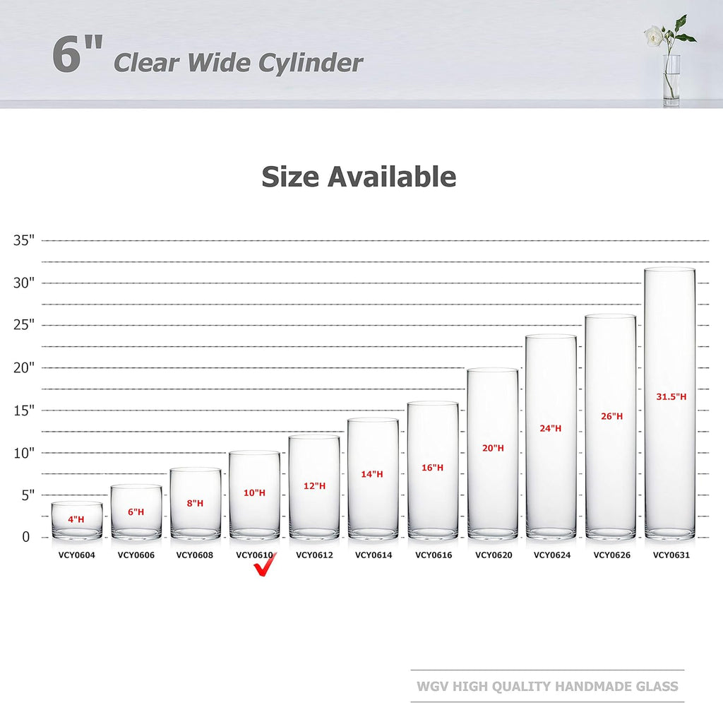 WGV Cylinder Vase, Width 6", Height 10", Clear Glass Container Terrarium Candle Holder for Wedding Centerpiece, Party Event, Home Office Decor, 1 Piece