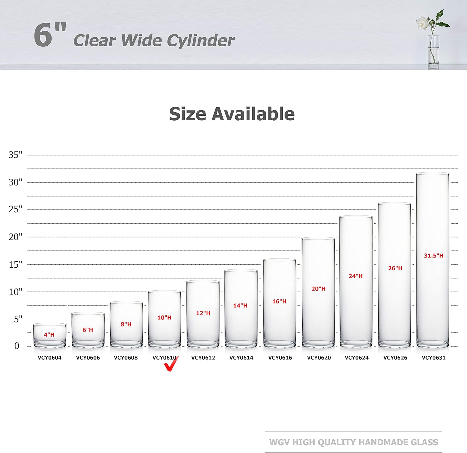 WGV Cylinder Vase, Width 6", Height 10", Clear Glass Container Terrarium Candle Holder for Wedding Centerpiece, Party Event, Home Office Decor, 1 Piece