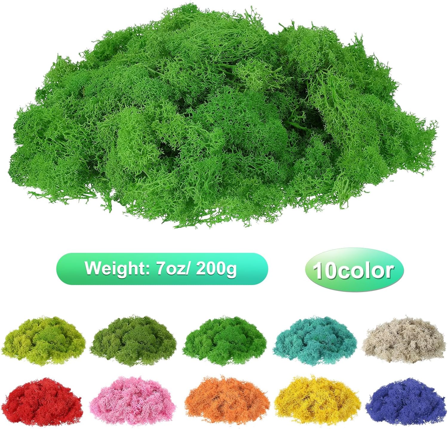 uxcell Preserved Reindeer Moss, 7oz Fake Moss for Crafts Artificial Dried Moss for Decoration Terrariums Potted Plants, Green