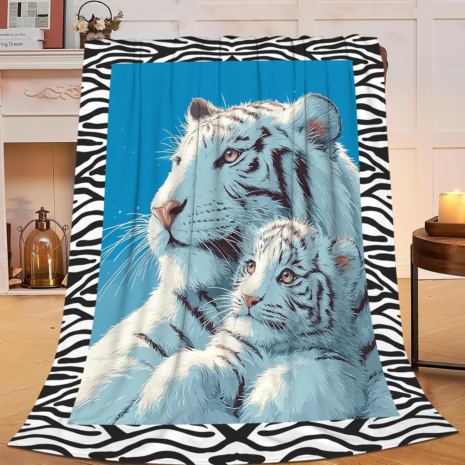 White Tiger Throw Blanket White Tiger Stuff Gifts for Kids Girls Boys Adults Women Men Soft Cozy Warm Plush Fluffy Fuzzy Fleece Blanket Decor 40''X50''