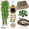Gecko Tank Accessories,Grested Gecko Coconut Hideout Hut with Ladder Reptile Hanging Plants Climbing Bearded Dragon Hammock Flexible Jungle Vine Leaves Terrarium Decor