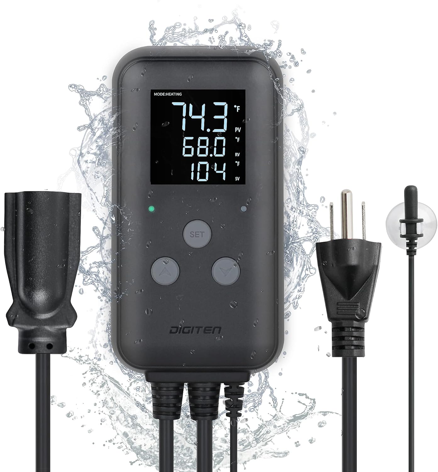 DIGITEN Waterproof Digital Temperature Controller for Aquarium, Greenhouse & Outdoor Heating - 10A Heat Mat Thermostat Controller