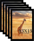 9.5 x13 Picture Frame Set of 5, Black Wooden Frame 9.5x13 Wall Gallery Poster Photo frame with Shatter Resistant Plexiglass,Horizontal and Vertical Formats for Wall Hanging best gift