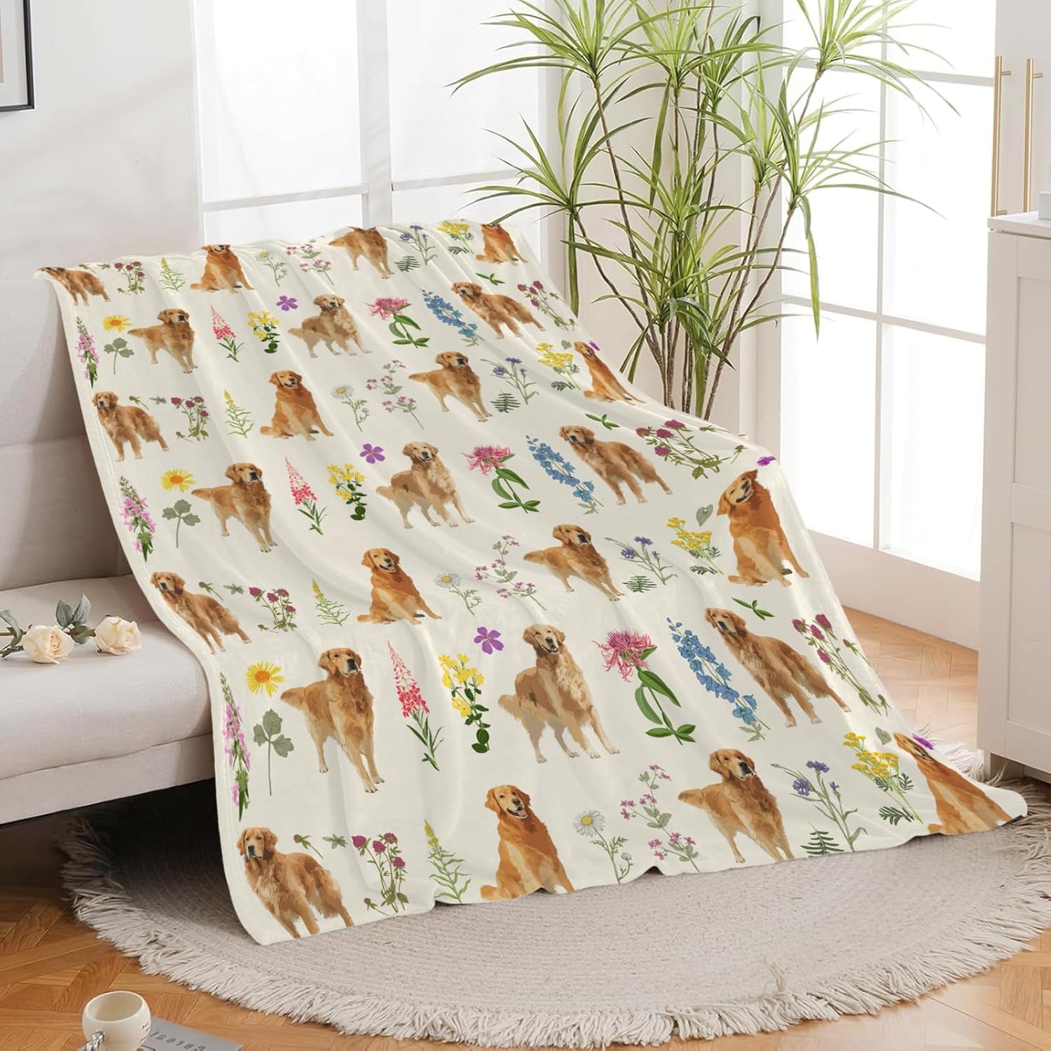 Golden Retriever Throw Blanket Golden Retriever Puppy Stuff Gifts for Dog Lover Kids Girls Boys Adults Women Men Soft Cozy Warm Plush Fluffy Fuzzy Fleece Blanket Decor 60''X80''