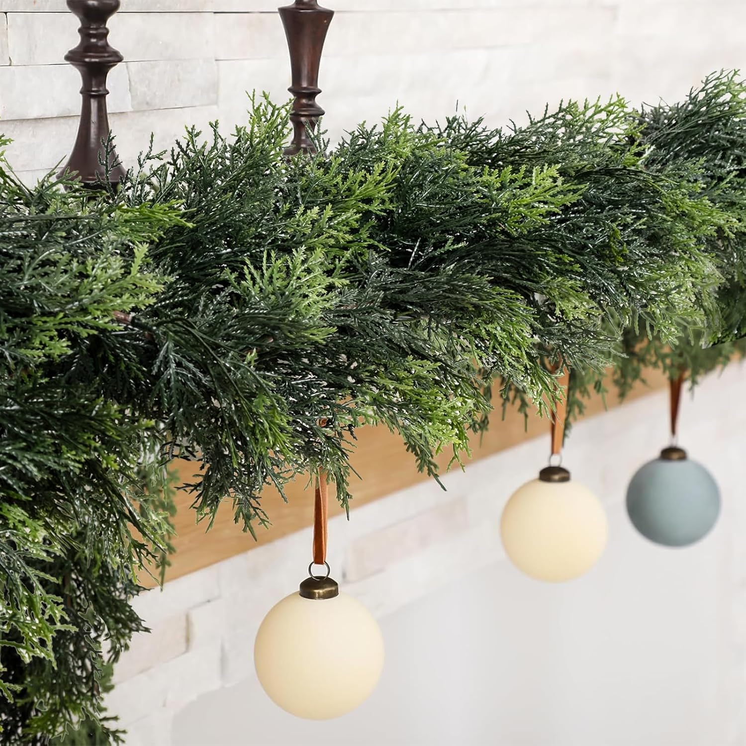 6FT Cedar Christmas Garland for Mantle Lush Realistic Artificial Cedar Cypress Pine Garland Faux Greenery Garland for Fireplace, Stair, Wall, Table Centerpieces, Home Christmas Decor (1 Pack)