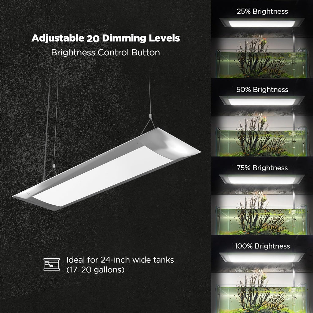 ONF Flat One+ 24 Inch 24/7 Cycle Aquarium Light, Yellow White Full Spectrum ColorFull LED Light, Fish Tank Light Brightness Dimmable & Color Temperature APP Controlled, Sunrise & Sunset, Pendant Style