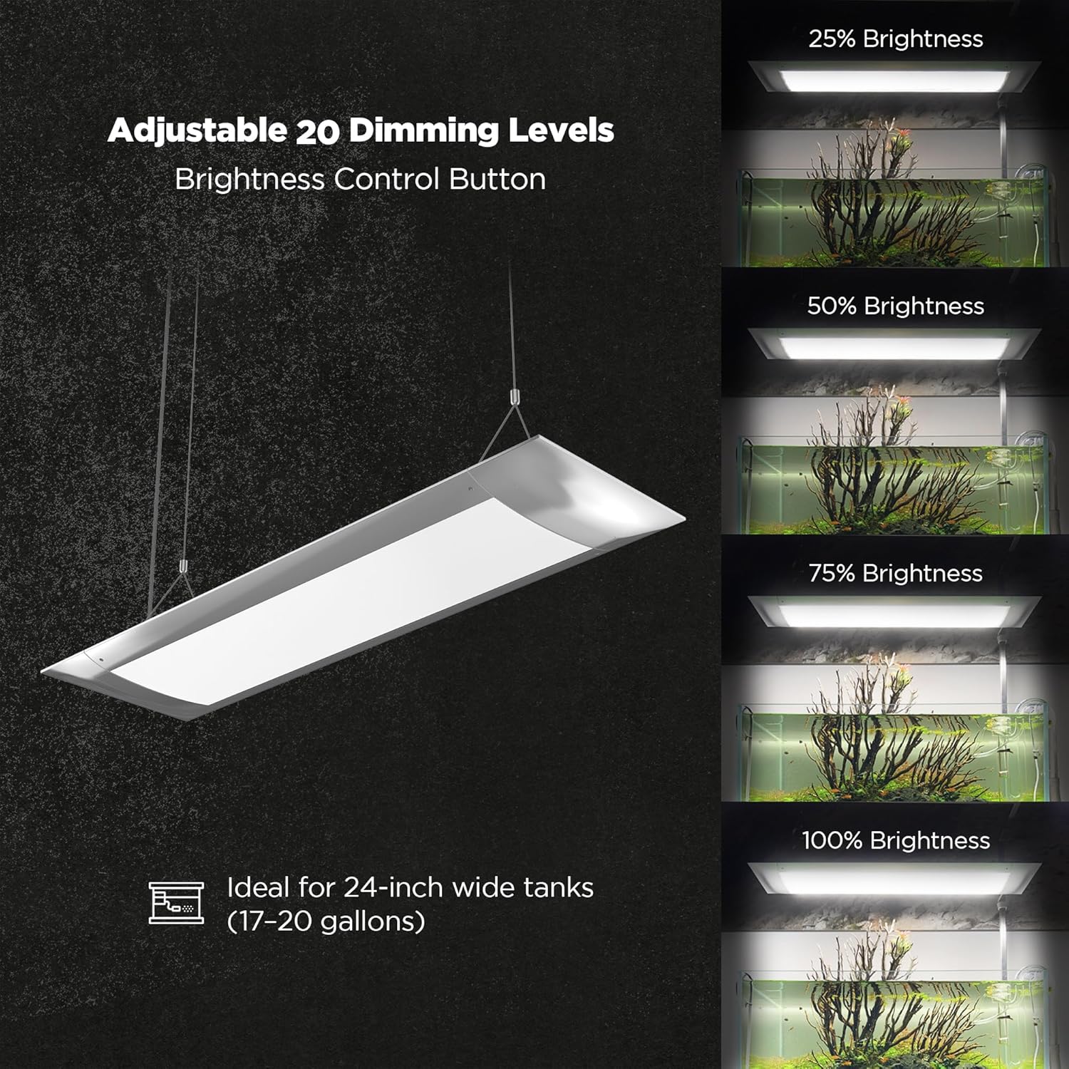 ONF Flat One+ 24 Inch 24/7 Cycle Aquarium Light, Yellow White Full Spectrum ColorFull LED Light, Fish Tank Light Brightness Dimmable & Color Temperature APP Controlled, Sunrise & Sunset, Pendant Style