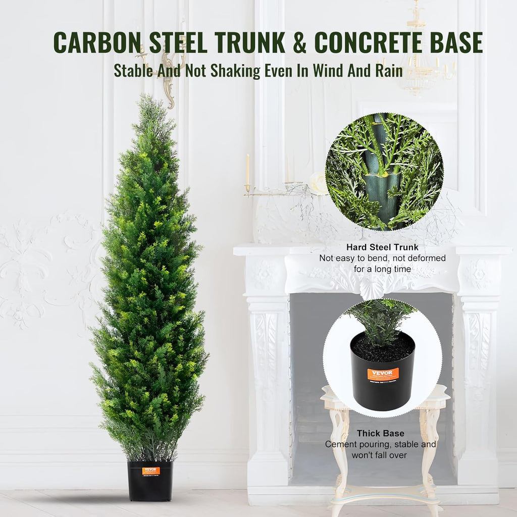 VEVOR Artificial Topiary Cedar Tree, 48 inch Tall (2 Pieces), with Extra Leaves & Pot Faux Evergreen Fake Pine Cypress Trees Plant, UV Rated Artificial Greenery Set for Home Decor Indoor/Outdoor
