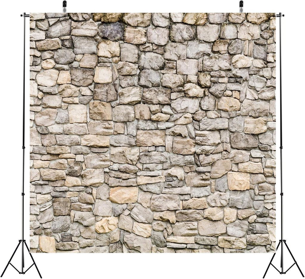 BELECO 8x8ft Fabric Grey Brick Stone Wall Backdrop Rock Stones Video Conference Background Vintage Stone Backdrop Birthday Party Decor Portrait Photoshoot Home Decor Studio Photography Photo Props