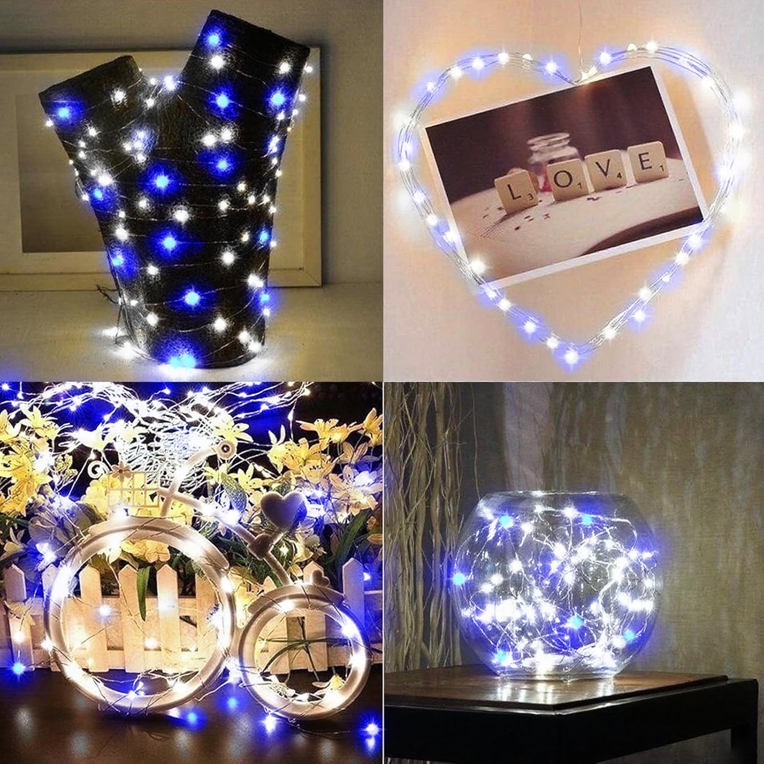 LAMPHOME Fairy Lights Plug in, 33Ft 100 LEDs Waterproof Twinkle Firefly Lights, Adaptor Included, Starry String Lights for Wedding Indoor Outdoor Christmas Patio Garden Decoration, Blue and White