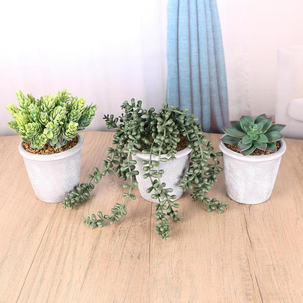 3 Pcs Artificial Succulents Potted Plants Assorted Fake Succulents Potted for Family Office Garden Interior Decor