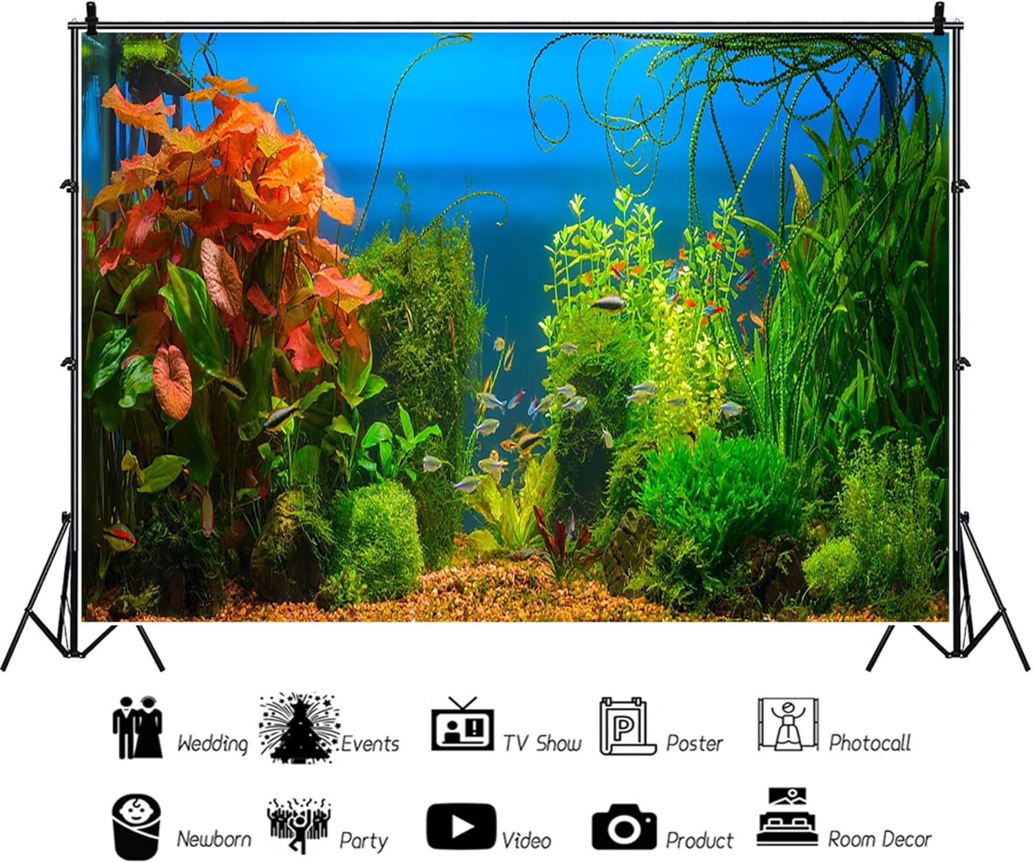 AOFOTO 10x8ft Aquarium Backdrop Decoration Blue Ocean Fish Deep Water Plants Seabed Scene Underwater Scene Background for Photography Kids Adults Birthday Party Events Photo Studio Props Vinyl