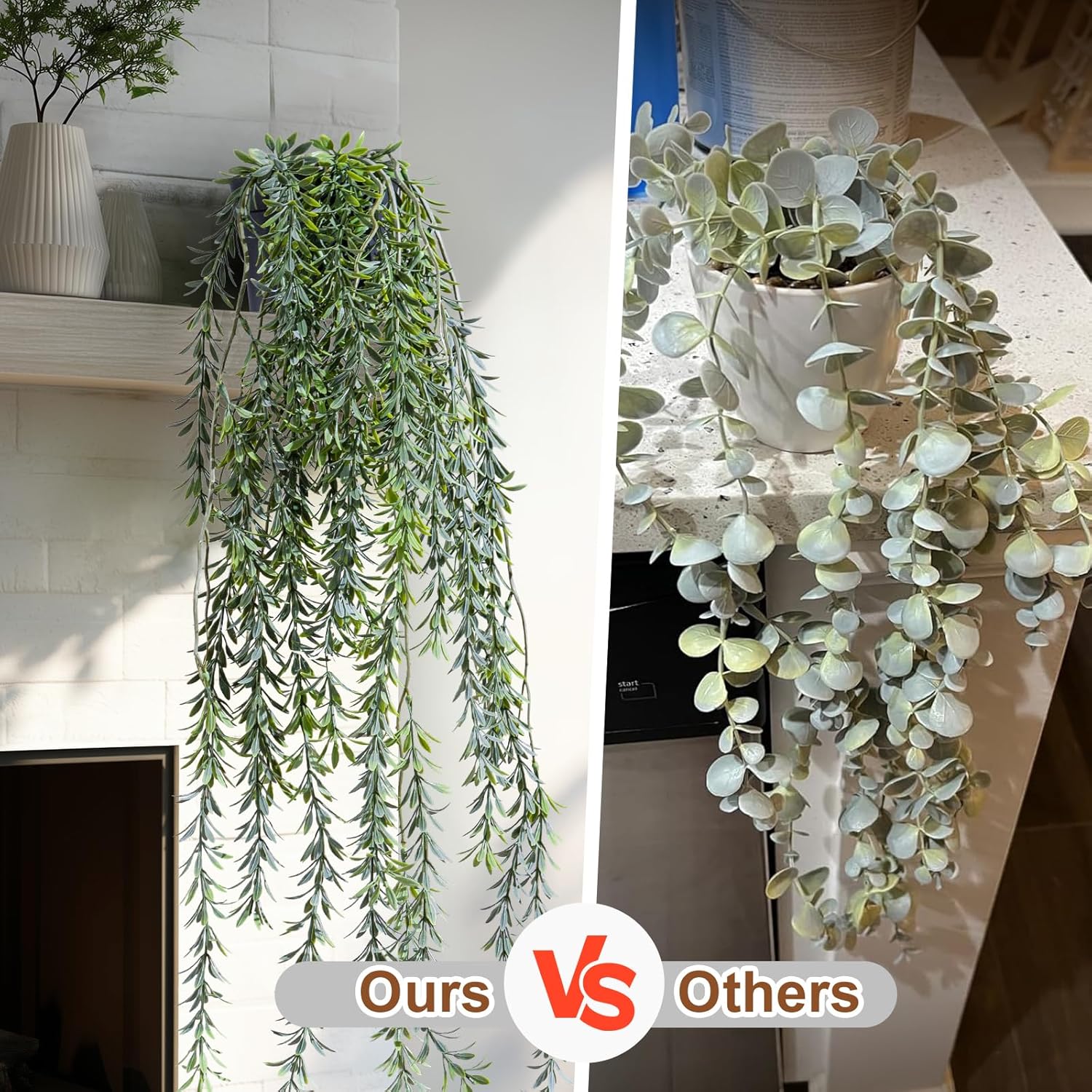 Artificial Hanging Plant 2 Pcs Faux Plant Ivy Vine Faux Eucalyptus Vines Fake Potted Greenery for Wall Living Room Home Shelf Office Bathroom Outdoor Indoor Decor (Type 5)