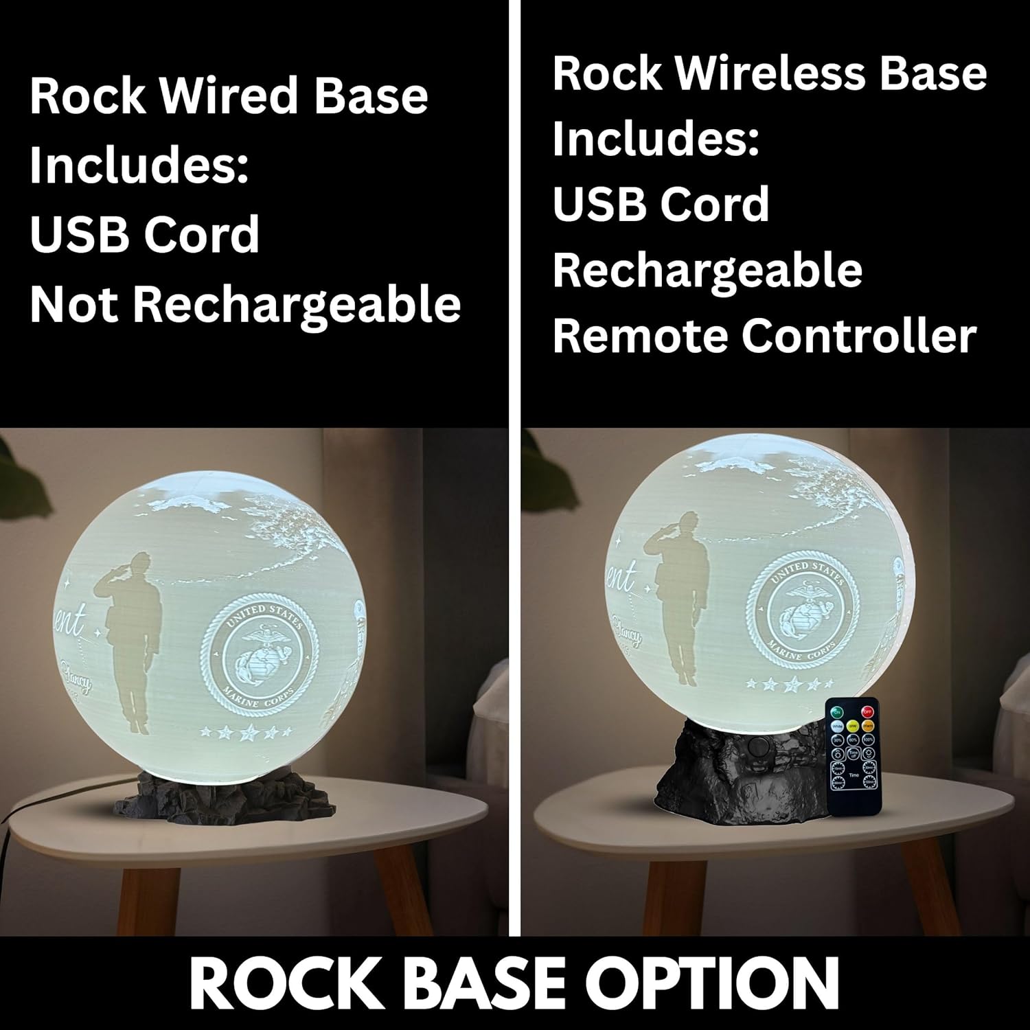 Personalized U.S Marine Retirement Moon Lamp with Custom Photo & Text - Custom USMC Moon NightLight | Military Veteran Gift for Marines, Soldiers, Marine Corps & Service Members