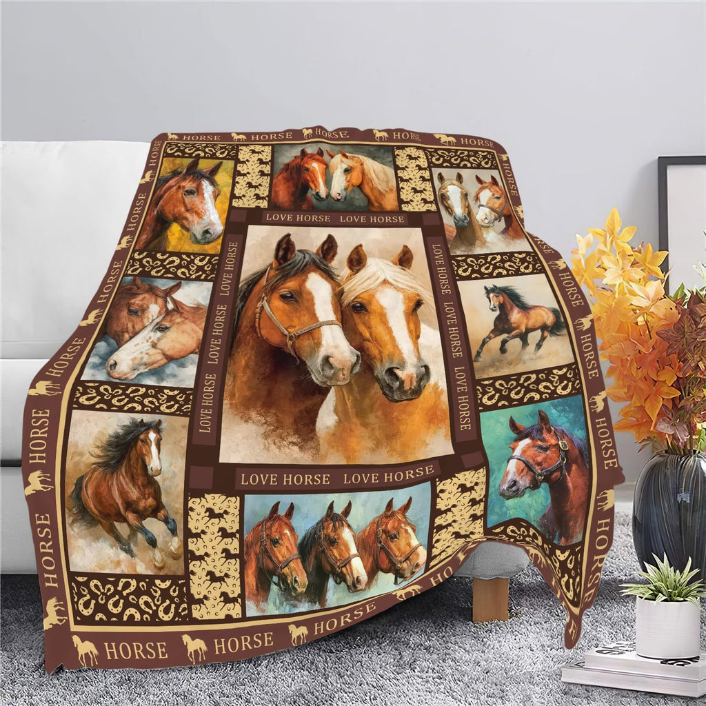 Horse Throw Blanket Horse Stuff Gifts for Kids Girls Boys Adults Women Men Soft Cozy Warm Plush Fluffy Fuzzy Fleece Blanket Decor 60''X80''