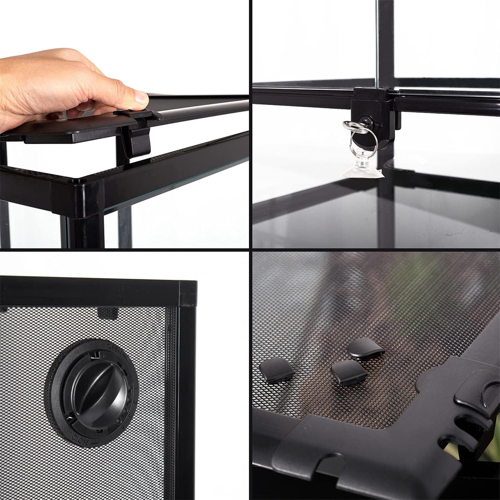 REPTI ZOO 67 Gallon Glass Terrarium Tank,Knock-Down Paludarium Large Terrarium 24"x18"x 36”,Bio Deep Base 10”, Double Hinge Door, Siphon Gravel Cleaner Set Included