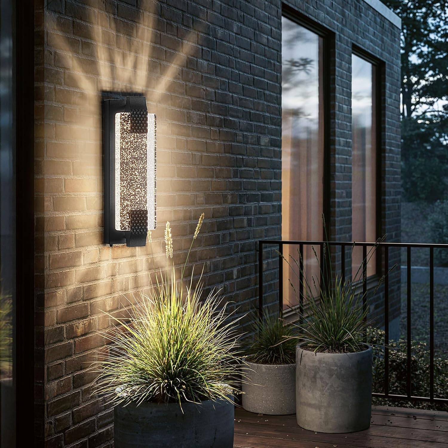 camuucci Dusk to Dawn Outdoor Light,15.7 Inches LED Porch Lights Outdoor Waterproof Modern Outside Sconce Wall Mount for Doorway Hallway Porch Patio Yard Doorway Black