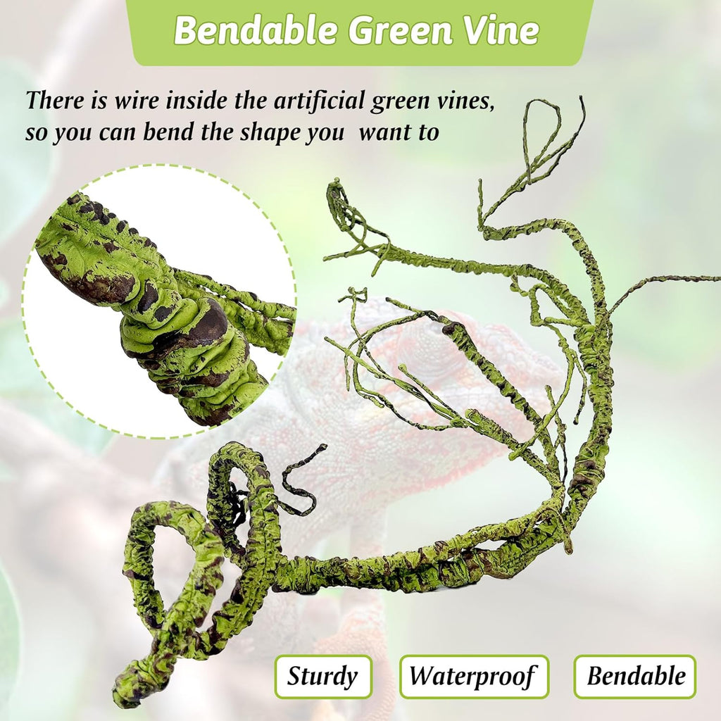 Hamiledyi 7 Pcs Reptile Plants Bendable Climbing Vines Terrarium Hanging Artificial Leaves, Bearded Dragon Tank Accessories, Habitat Decor for Snake Leopard Gecko Lizard Chameleon