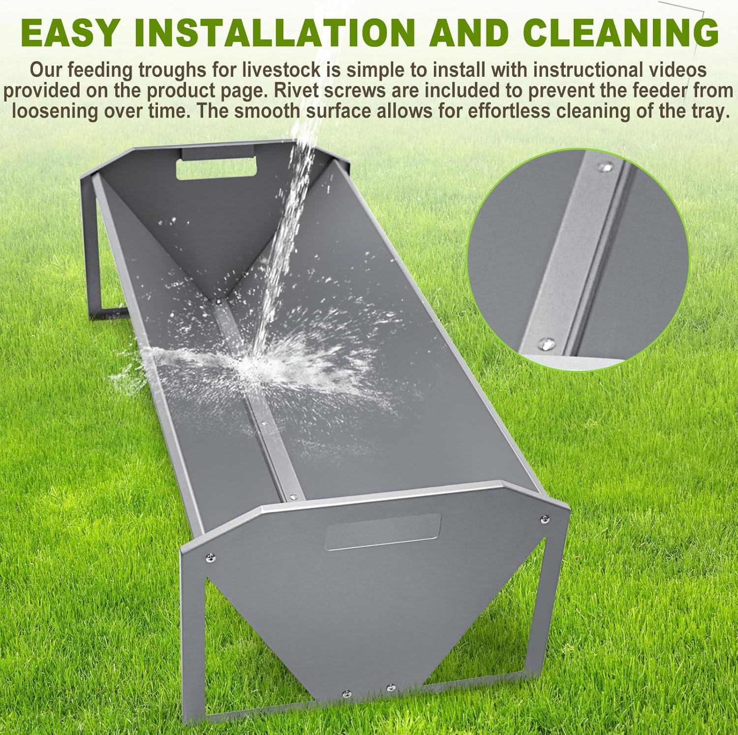 Livestock Feeding Trough 45", Heavy Duty 22 Gallon Capacity Livestock Trough, Galvanized Steel Sheep Feeder Trough for Horse, Goat, Sheep, Cattle, Cow, Alpaca