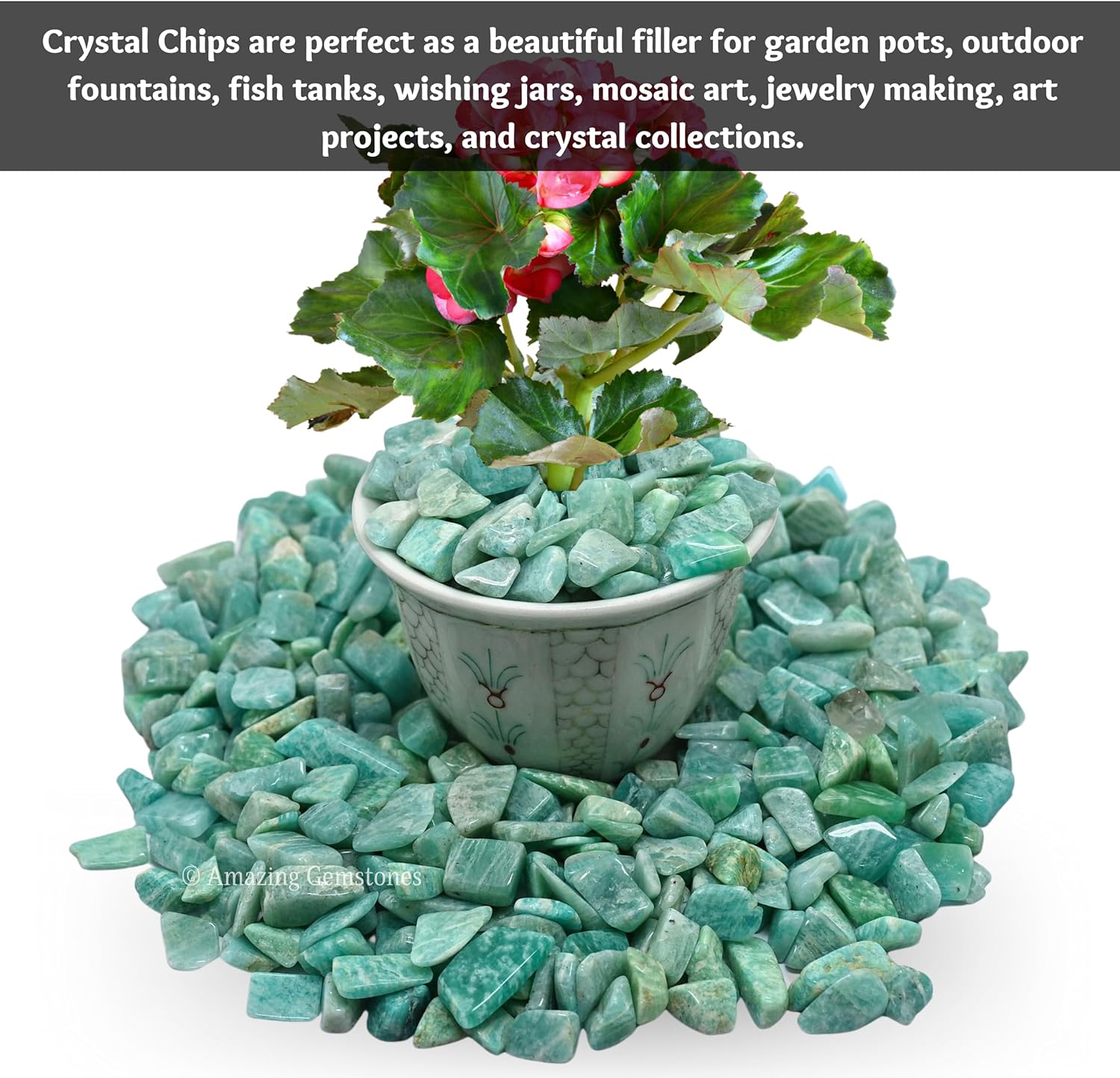Amazing Gemstone Amazonite 1 lb Bulk AAA+ Gemstone Tumbled Chips Mini Crystal Beads, Undrilled No Holes Wiccan Healing Stones for Home Garden Decor Vases Plants Succulents Cactus Jewelry&Art Project