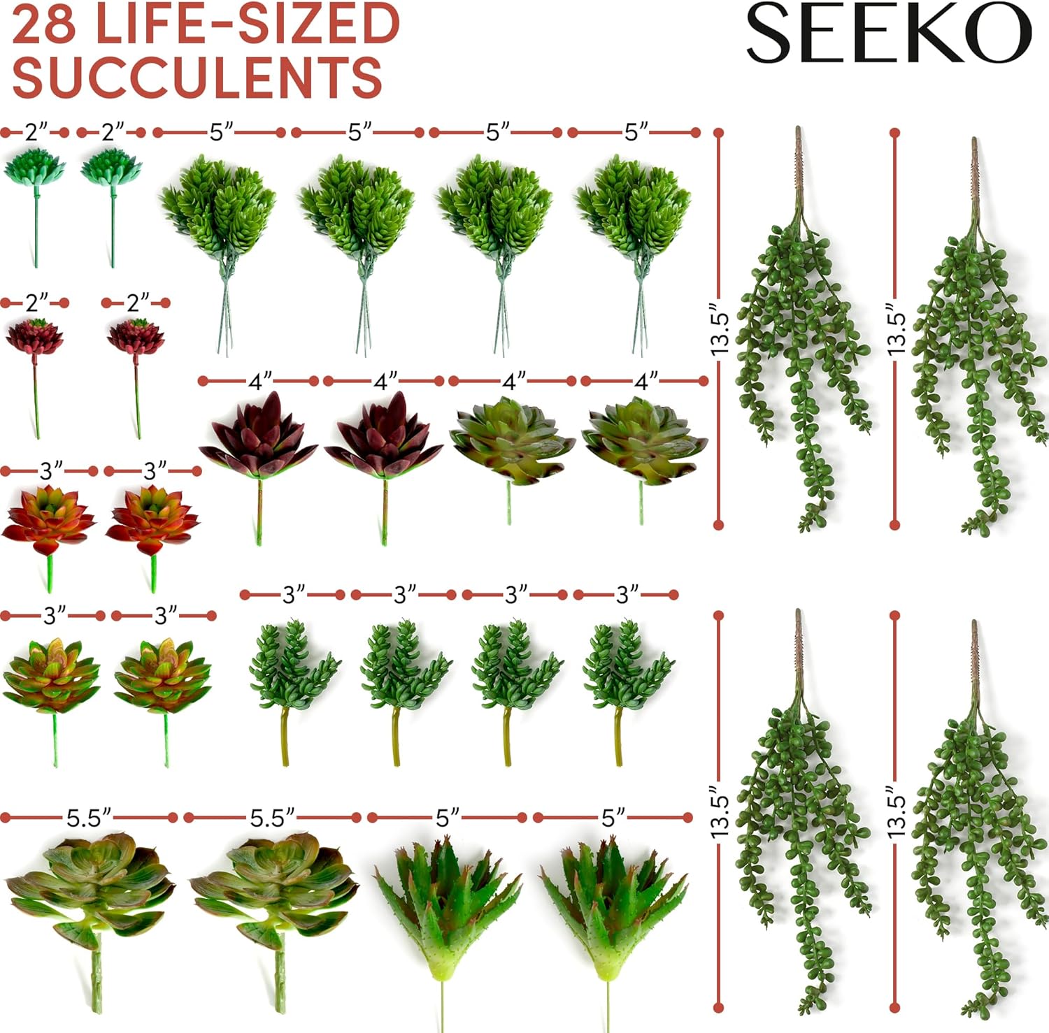 SEEKO Succulents Fake Succulents (28 Pack) – Premium Succulents Plants Artificial for Crafts - Large Assortment for Party, Garden, Home, Outdoor & DIY Floral Decor