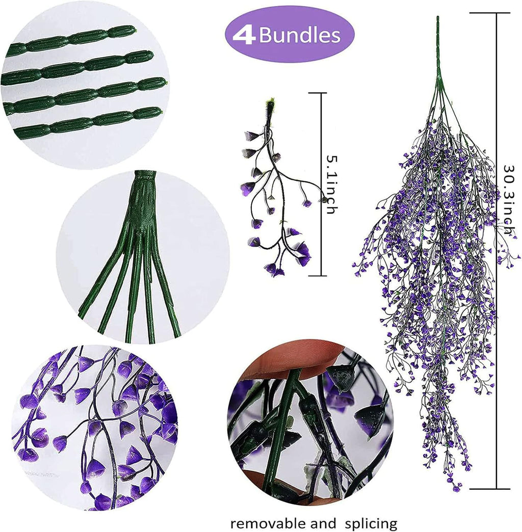 Toprooms Hanging Fake Plants,4 Pcs Faux Eucalyptus Leaf Greenery Vine Plant Faux Plants Fake Ivy Room Decor Home Garden Wedding Party Indoor Outdoor Decorations (4 Pcs Purple)