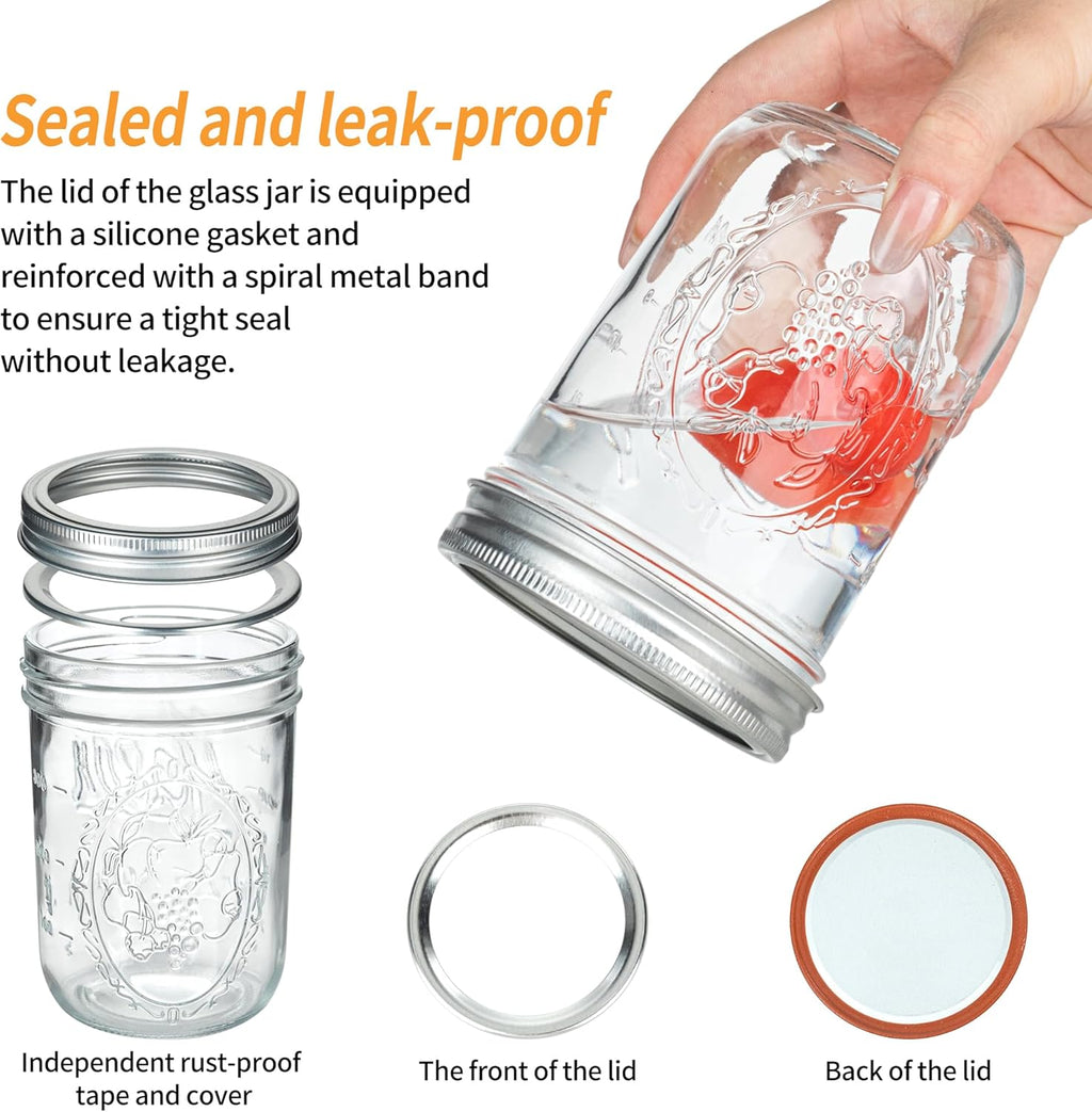 P&C GOODS Wide Mouth Mason Jars 16 oz with Lids 8 Pack, Canning Jars with Metal Airtight Lids and Bands, 16 oz Mason Jars for Fermenting, Freezing, Preserving, Meal Prep