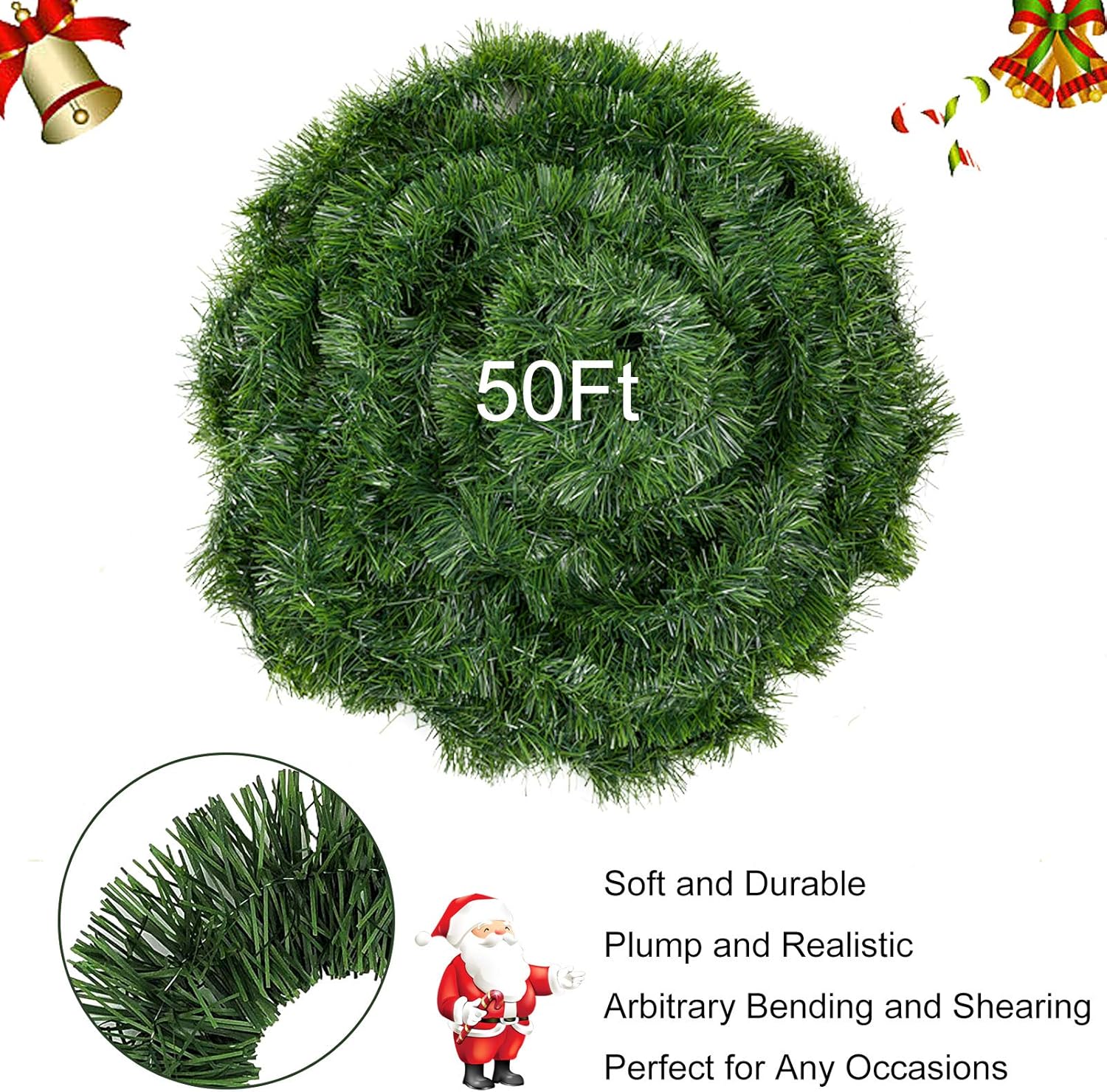 4 Pack 50 Feet Christmas Garland for Outdoor/Indoor Decoration, Soft Greenery Artificial Garland Decorations, Non-lit Green Xmas Garlands Perfect for Party Home Garden and Holiday Festival Decor