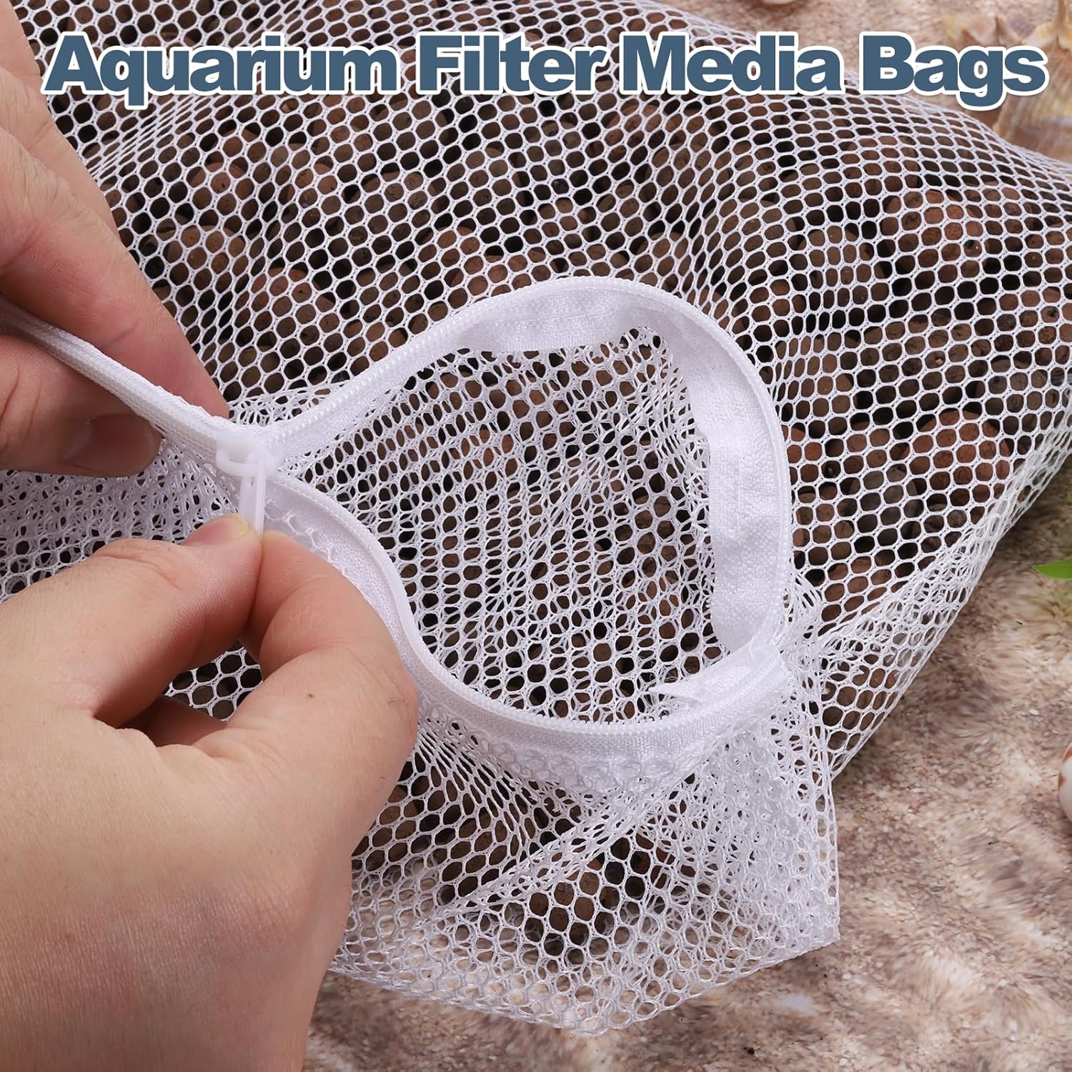 Aquarium Filter Media Bags, Fish Tank Fine Mesh Bag with Zipper Reusable Versatile 7 x 5 Inch, (White, 10Pcs), Intended for Fish Tank/Aquarium/Pond/Activated Carbon/Ceramic Rings