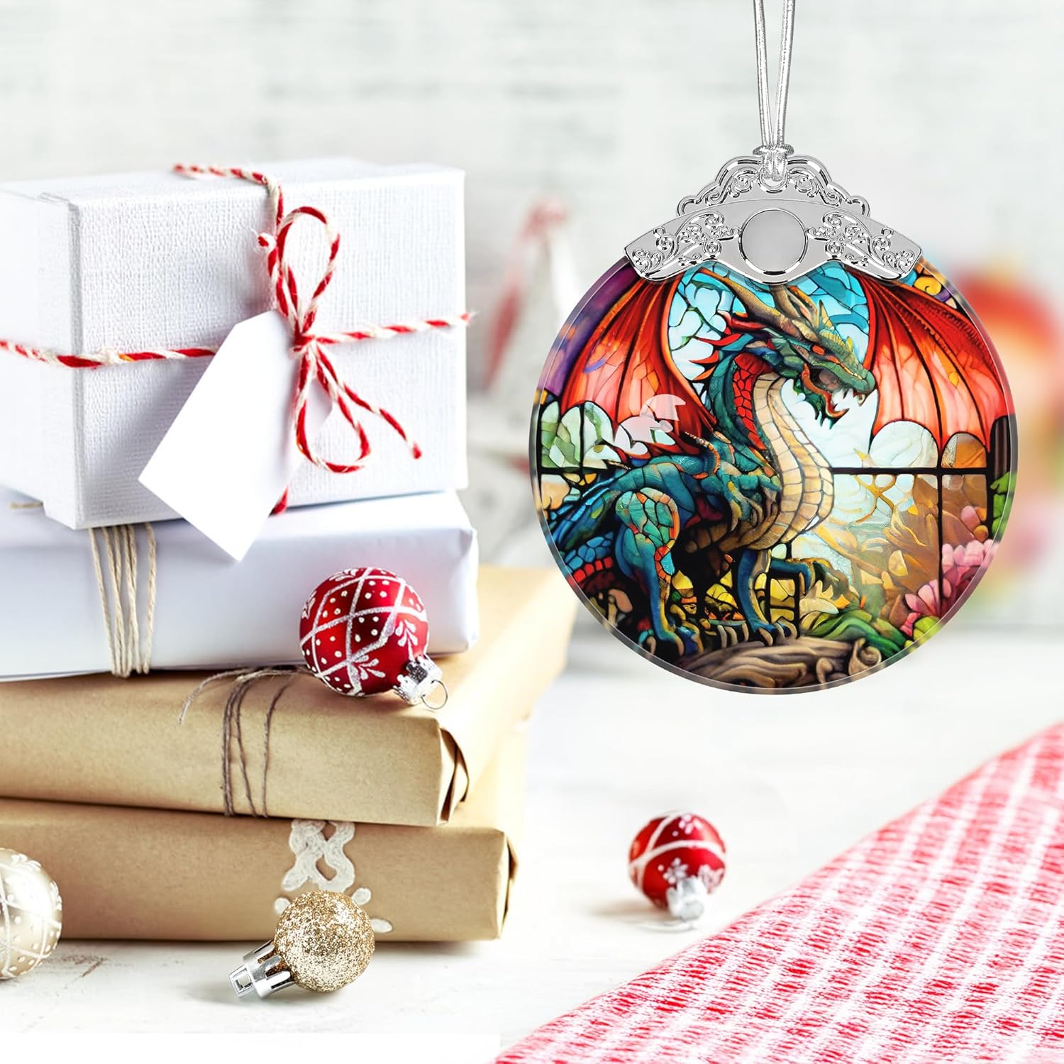 Christmas Ornament, 2025 Ornaments for Christmas Tree, Stained Glass Hanging Ornament, Holiday Ornaments, Unique Gift Idea - Flying Dragon