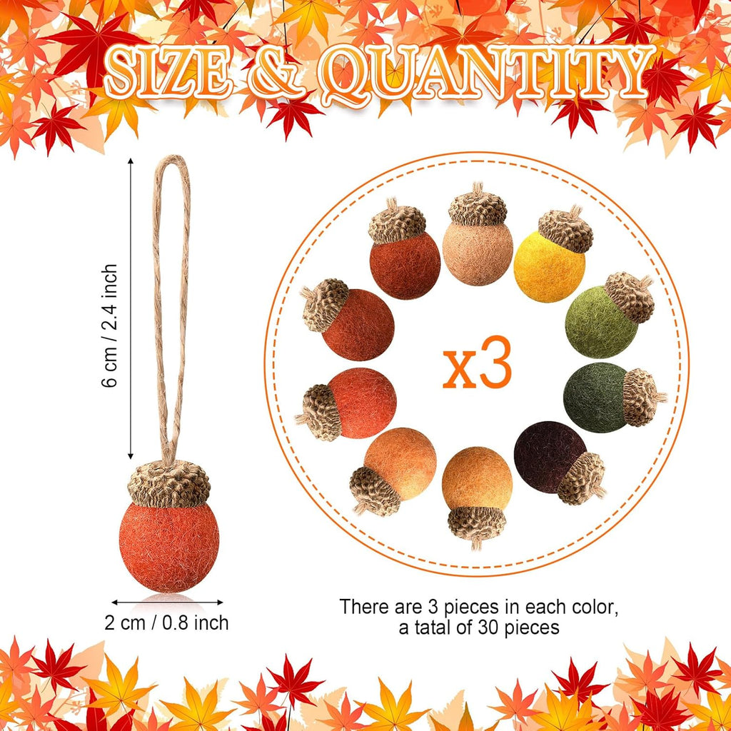 Tatuo 30 Pcs Christmas Felt Acorn Ornaments Colorful Wool Felt Acorn Pom Balls Mini Wool Acorns Bulk for DIY Xmas Crafts Christmas Tree Hanging Ornaments Party Favors Home Indoor Decor(Retro Colors)