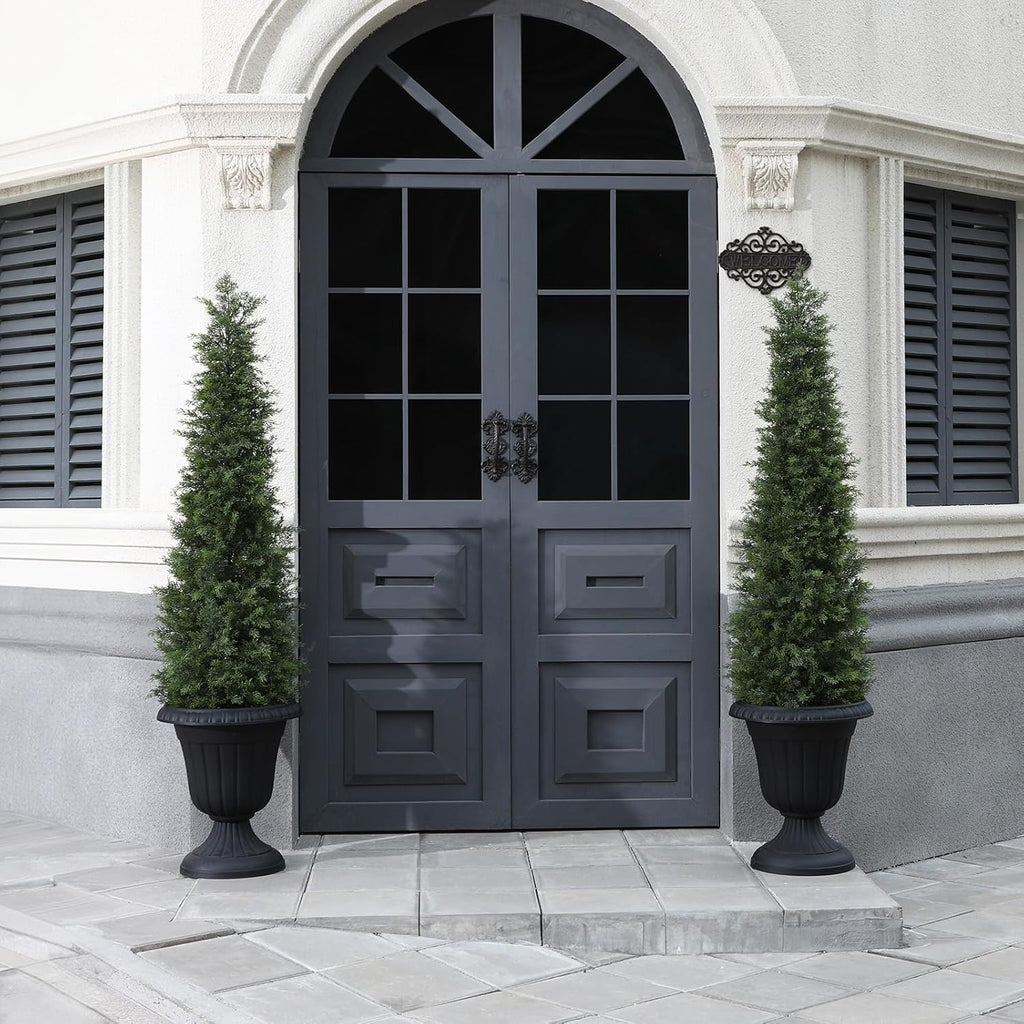 LOMANTO Outdoor Artificial Topiary Cedar Tree 2Pack Fake Tree 5Ft UV Rated Potted Plants for Porch Decor Faux Pine Plant for Housewarming