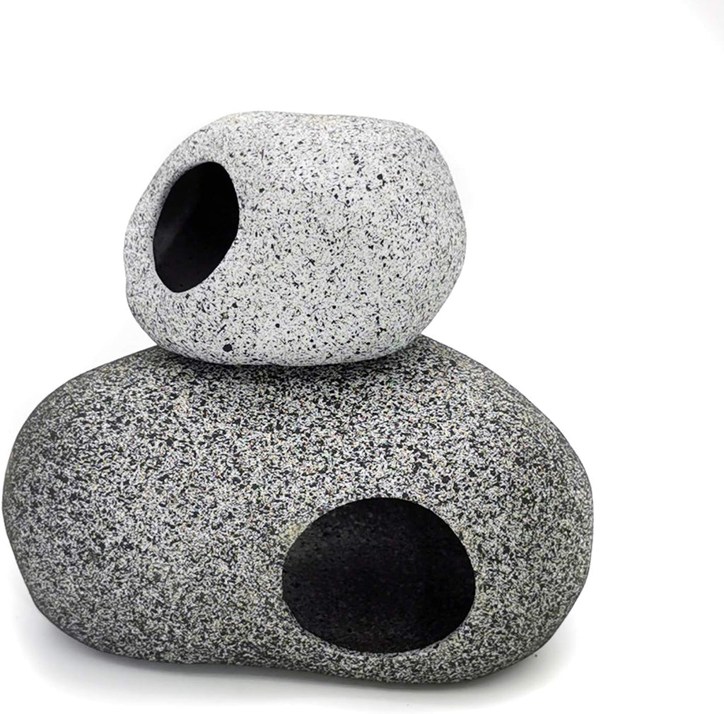 JIH Aquarium Decorations Rock, Ceramic Shelters - Shrimp Habitat, Breeding Tube, Hiding cave, Stackable Fish Tank Decor Cave for Hiding, Betta Fish (J603+J001)