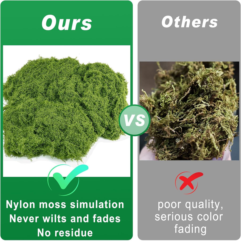 Fake Green Moss for Plants Indoor, 5.3OZ Artificial Moss for Potted Plants Decor, DIY Decorative Moss for Crafts Fairy Garden Floral Wedding Model Making Glass Containers Home (150g)