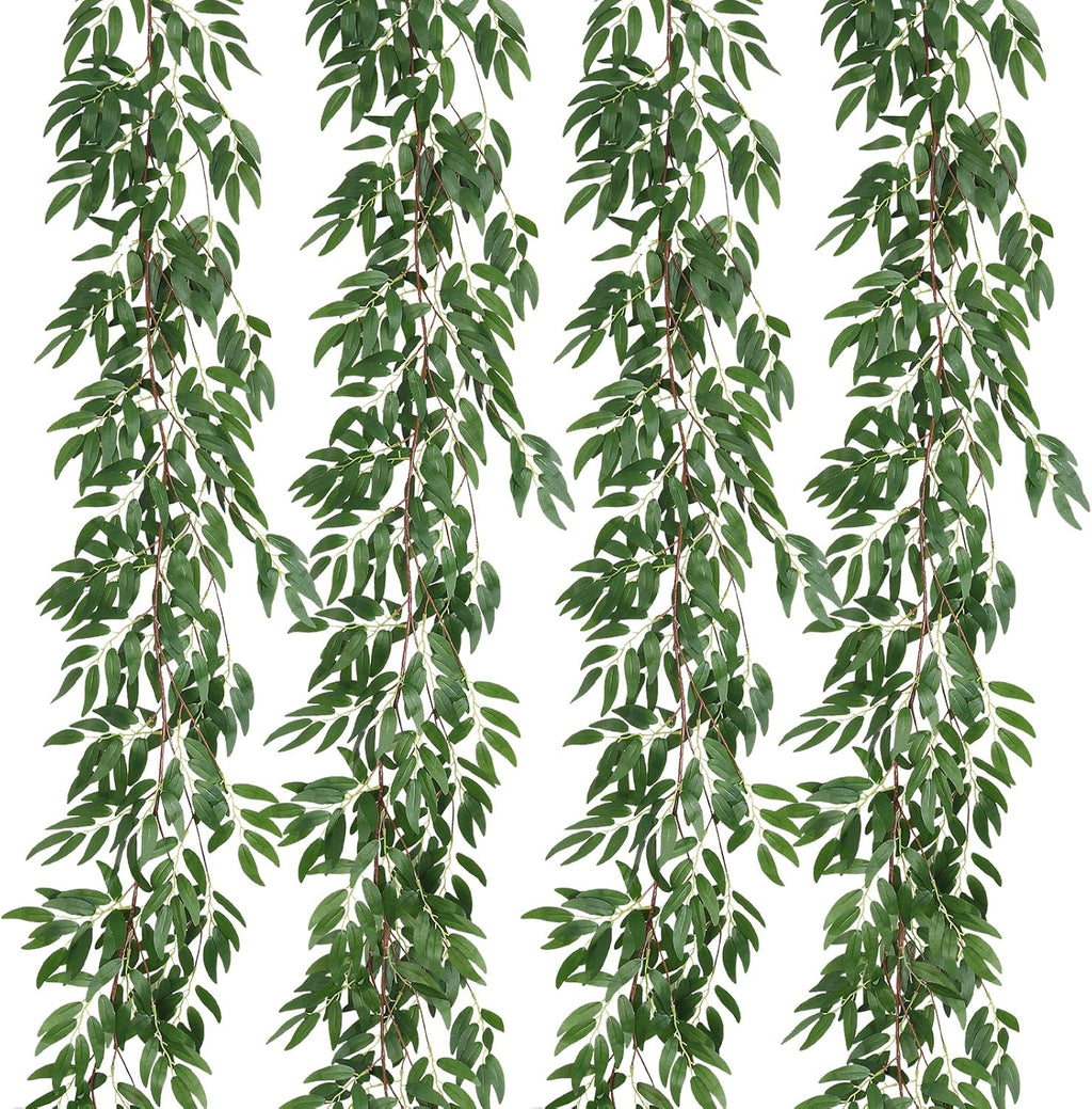 RECUTMS 4Pcs Artificial Willow Leaves Vine Twigs 5.7Ft Silk Willows Leaf Ivy Garland Faux Greenery Ivy Plant Decor for Indoor Outdoor Wedding Jungle Beach Birthday Party Garden Table Spring Summer
