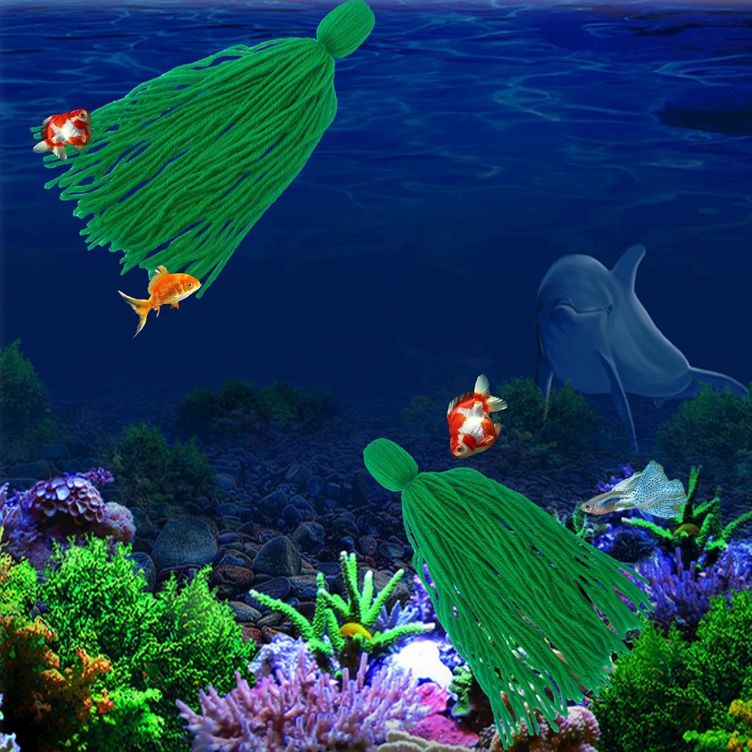 2PCS Fish Spawning Mops Fish Breeding Aquatic Plant Fish Hideout for Aquarium Floating, Fry Hiding Decorations, Green