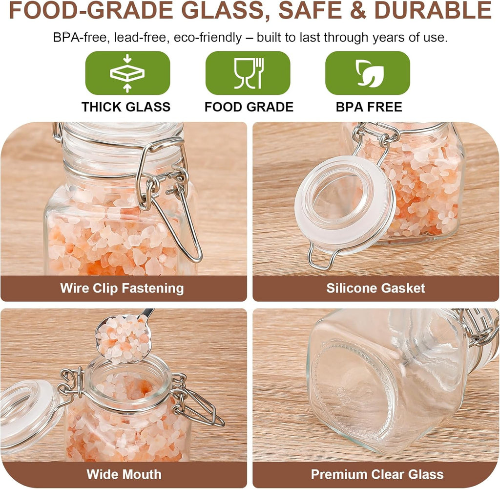 6 Pack Spice Jars, 4 oz Glass Containers with Airtight Lids, Small Herb Jars with Labels for Kitchen Storage