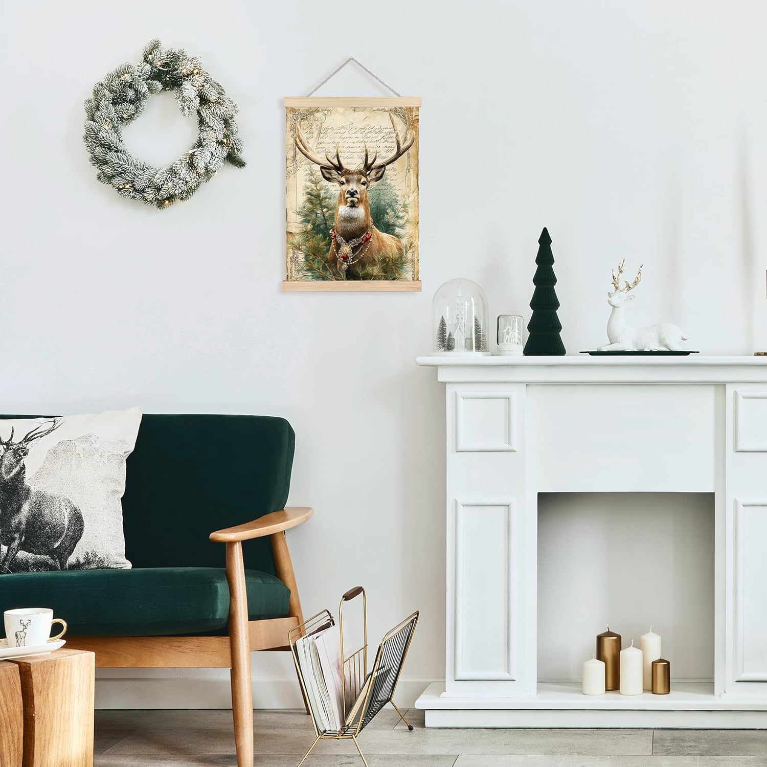 FDHSPAAM Christmas Reindeer Wall Art Decor, Retro Christmas Decor, Vintage Rustic Deer Pine Botanical Winter Holiday Wall Art Posters for Home Bedroom Living Room, 12x16 Inch
