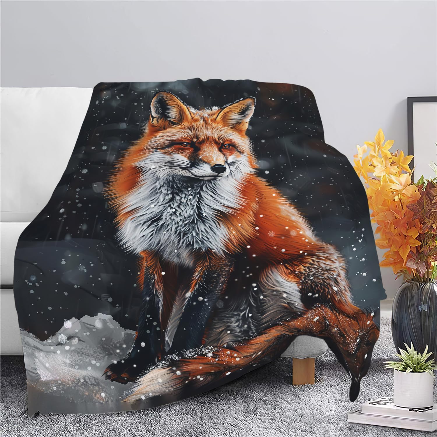 Red Fox Blanket Cute Orange Fox Throw Blanket Gifts for Girls Boys Kids Women Men Adults Super Soft Cozy Plush Fluffy Fuzzy Fleece Blanket Home Decor 50''X60''