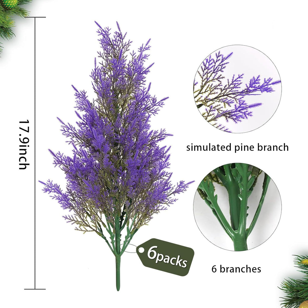RECUTMS Fake Foliage Pine Needles Picks,Christmas Greenery,Artificial Pine Branches Faux Cedar Green Plants Sprigs Stems Plastic Twigs Picks for DIY Garland Wreath Accessories Holiday Decor(Purple)