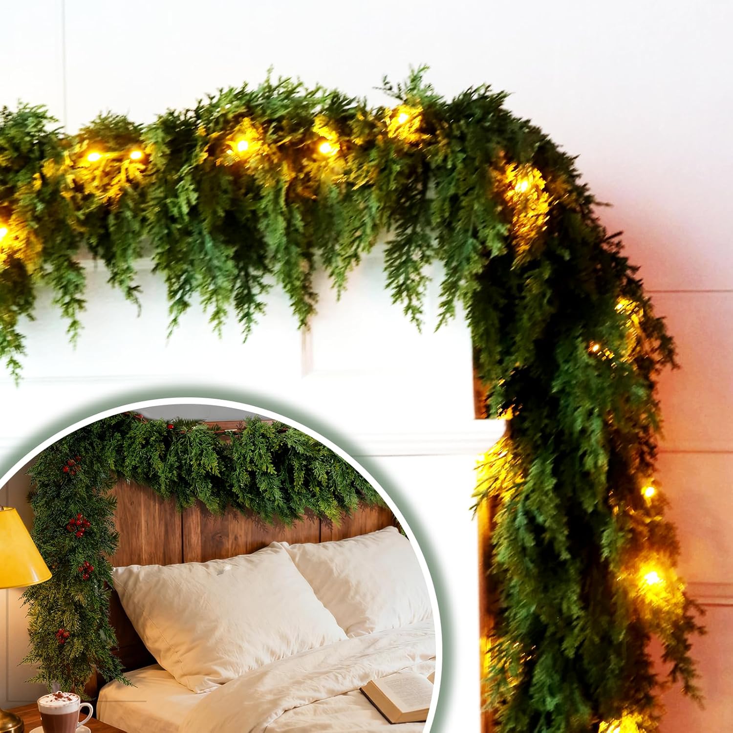6FT Christmas Garland Decoration, Realistic Artificial Green Faux Cedar Pine Garland Holiday Decor for Outdoor Indoor Green Greenery,Fireplaces Holiday Party Decorations