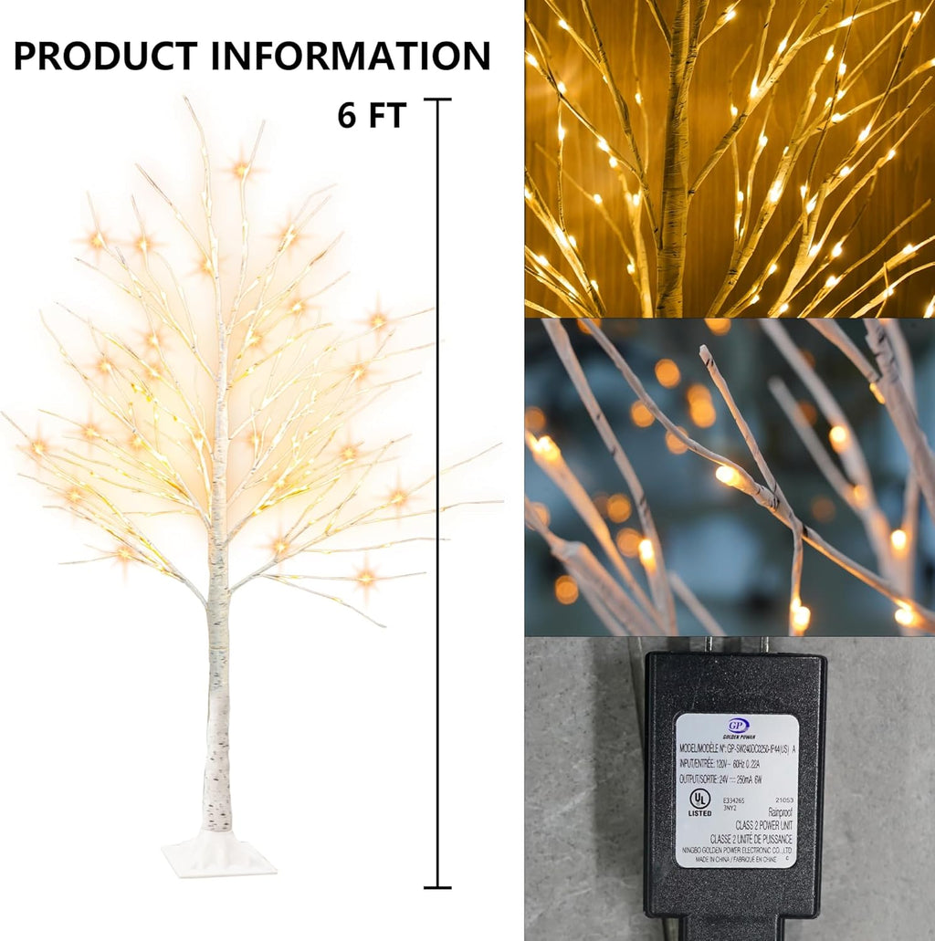 Dazzle Bright 6FT 144 LED 1Pack Lighted Birch Tree, Christmas Deocrations Outdoor Indoor, Decor for Home Room Yard Outside Inside