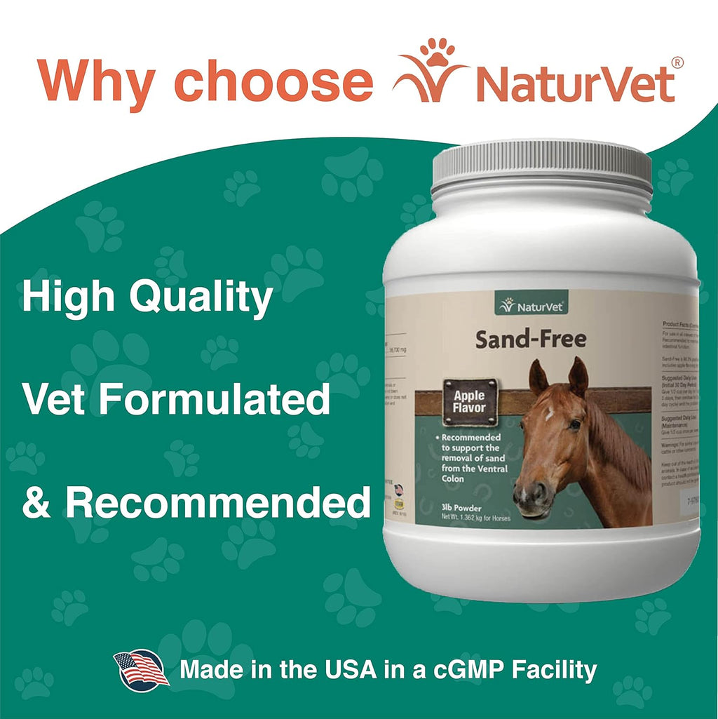 NaturVet – Sand Free Horse Powder – 3 lbs – Maintains Healthy Intestinal Function – Supports Removal of Sand from Ventral Colon – Enhanced with Tasty Apple Flavor