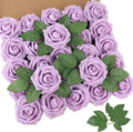 AmyHomie 25pcs Real Looking Artificial Lavender Roses w/Stem for DIY Wedding Bouquets Centerpieces Arrangements Party Baby Shower Valentines Day Christmas Tree Decorations