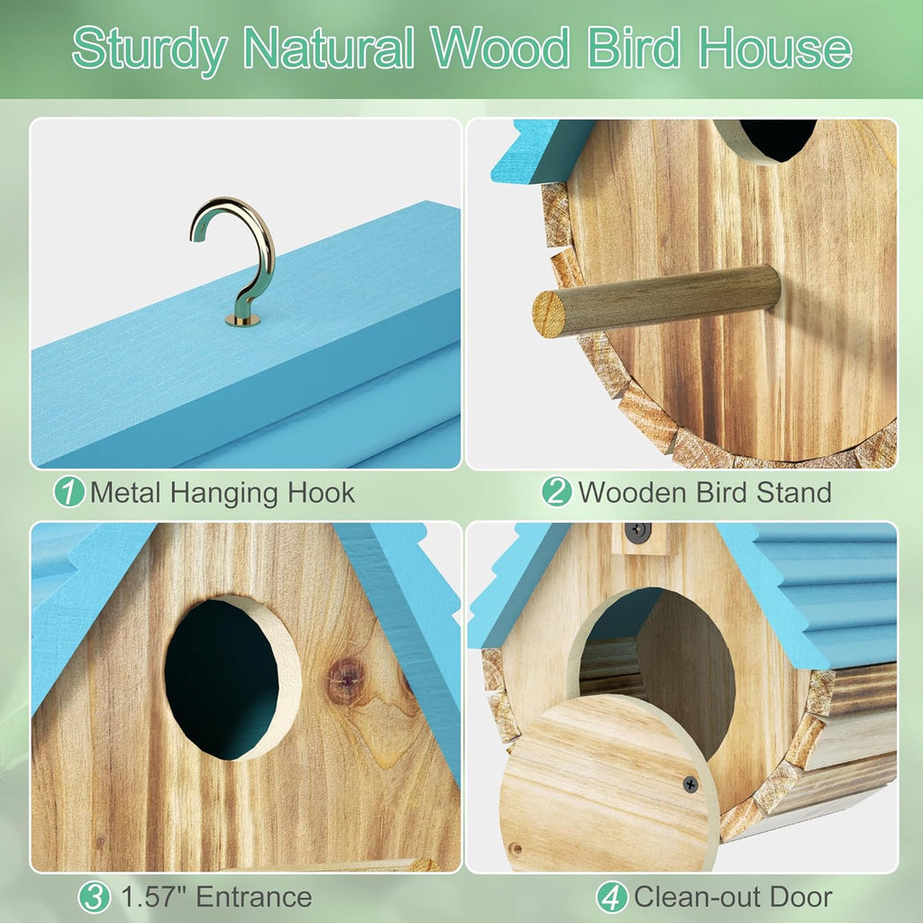 Bird House, Auslar Wooden Bird Houses for Outside, Birdhouse for Outdoors, Hanging Bluebird House for Cardinals Finch Wren Swallow for Garden Viewing