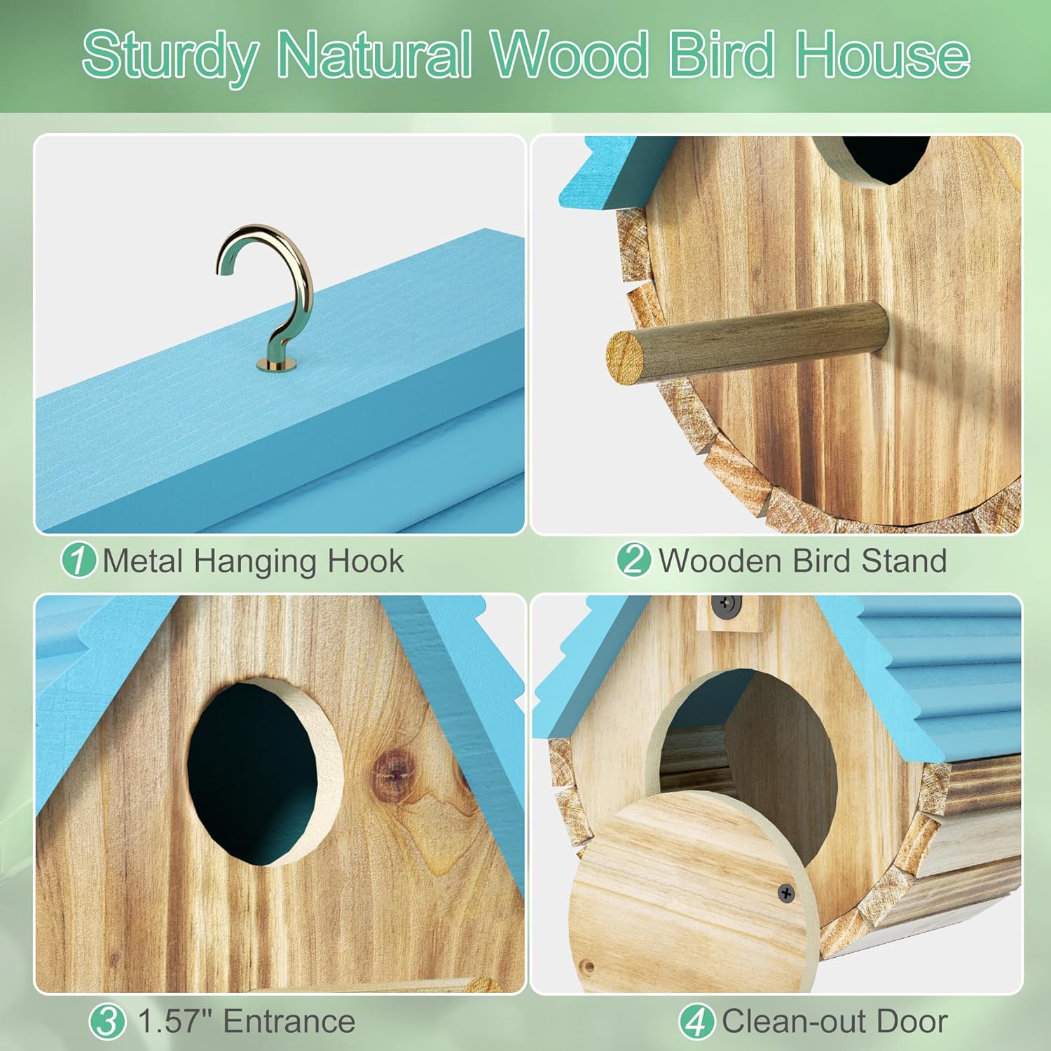 Bird House, Auslar Wooden Bird Houses for Outside, Birdhouse for Outdoors, Hanging Bluebird House for Cardinals Finch Wren Swallow for Garden Viewing